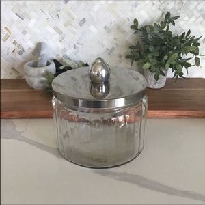 One Large Ribbed Glass Jar With Lid